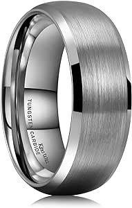 King Will Tungsten Carbide Wedding Ring for Men - 8mm Gunmetal Grey Matte Brushed Finish Dome Style Comfort Fit Mens Wedding Band for Everyday Wear