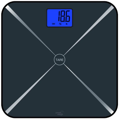 Smart Weigh Smart Tare Digital Body Weight Bathroom Scale with Baby or Pet Tare Weighing Technology Large LCD Display and Tempered Glass Platform 440lbs200kg Capacity Black