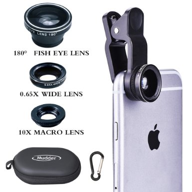 Mudder Universal 3 in 1 Camera Lens Kit with Portable Case for Smart phones, Tablets and iPads, Black