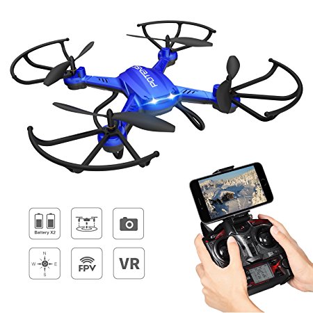 WIFI FPV Drone, Potensic® F181WH Wireless RC Quadcopter Drone with 2MP HD Camera, Newest Hover and 3D Flips Function - Blue