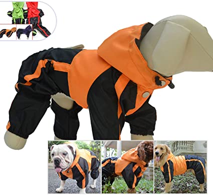 Pet Clothing Dog Clothes Rain Coat Waterproof Raincoat for Small Medium Large Dogs Adorable Hoodie Costumes (M, Orange)