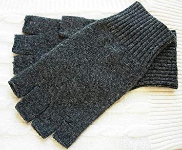 Pure dark charcoal grey gray 100% Cashmere Fingerless Half Finger Gloves