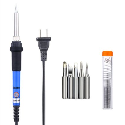 Vastar 60W 110V Adjustable Temperature Welding Soldering Iron with 5pcs Different Tips and additional Solder Tube for Variously Repaired Usage