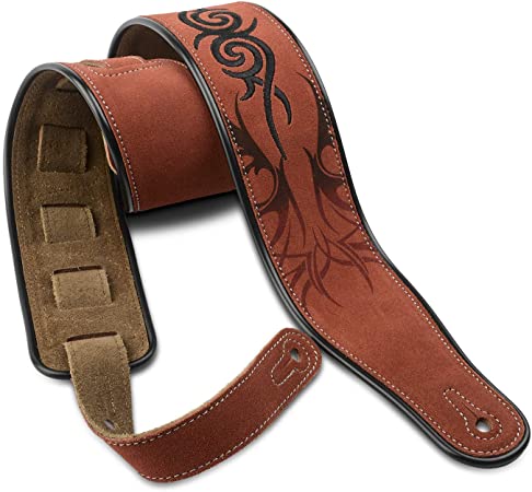 Dulphee Leather Guitar Strap, 2.8 Inches Width Suede Guitar Strap for Bass, Electric guitar and Acoustic Guitar (Brown Tribal)