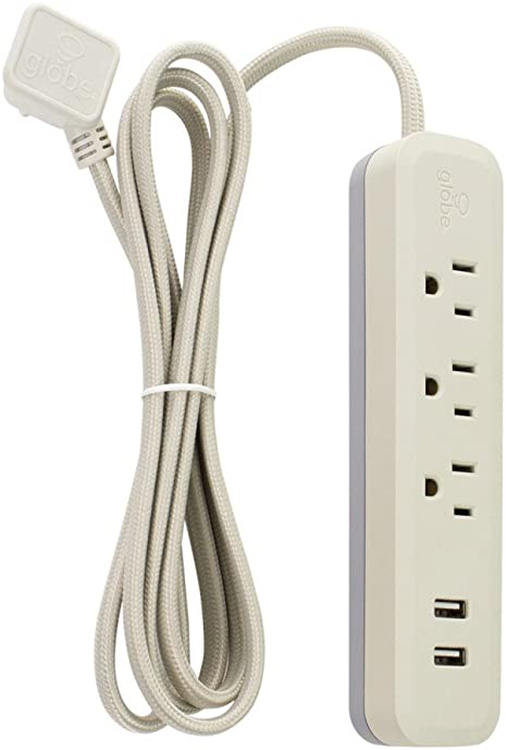 Designer Series 6-ft 3-Outlet USB Surge Protector Power Strip, 2X USB Ports, Right Angle Plug, Taupe Rubberized Finish,78388