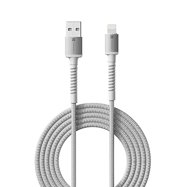 Portronics Konnect X USB to 8 Pin Cable with 3A Output, Fast Charging & Data Transfer, Nylon Braided, Aluminium Alloy Shell, 1M Length compatible with 8 PIN Devices(White)