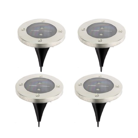 Exlight Solar Powered Ground Light Outdoor Ground Light Garden Landscape Lighting Pathway Stairway Comes With 2 LEDs IN One Ground Light 1 Strong Durable Good Brightness Black Base Pack of 4