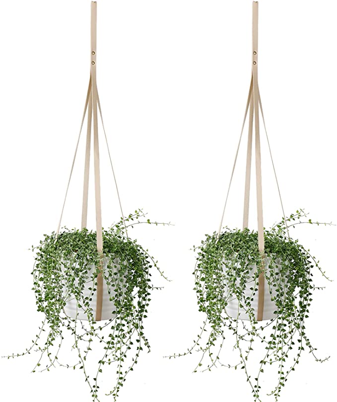 POTEY 620202 Vegan Leather Plant Hanger - Modern Plant Hanger, Indoor Hanging Plant Holder for Home Decor, 2 Pack Hanging Planters 35 inch,Beige