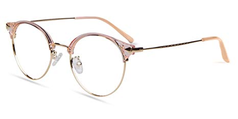 Firmoo Round Vintage Optical Eyewear Non-Prescription Eyeglasses with Blue Light Blocking Lenses(Pink)