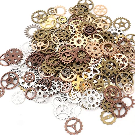 Foraineam 300 Gram (Approx. 210pcs) Assorted Antique Steampunk Gears Charms Pendant Clock Watch Wheel Gear for Crafting, Jewelry Making