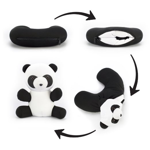Panda Bear Neck Pillow/Stuffed Animal Travel Pal by Satellas Perfect Travel Pillow for Any Age - Converts from Neck Pillow to Stuffed Animal