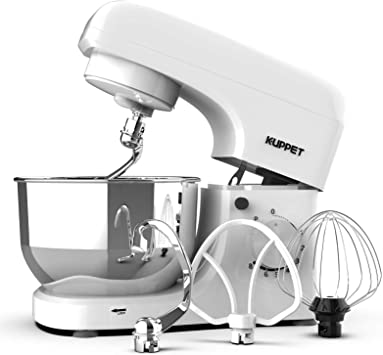 Kuppet Stand Mixers, 8-Speed Tilt-Head Electric Food Stand Mixer with Dough Hook, Wire Whip & Beater, Pouring Shield, 4.7QT Stainless Steel Bowl - White