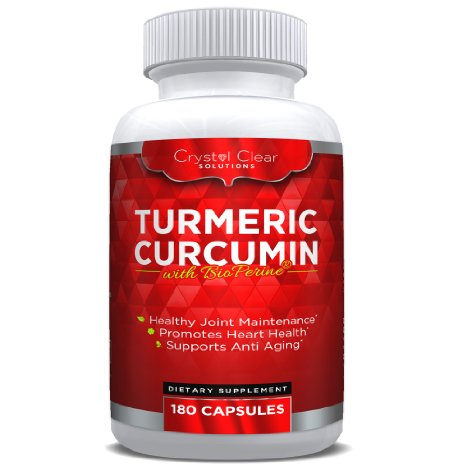 Turmeric Curcumin with Bioperine® Black Pepper Extract (180) to Help with Joint Pain, Heart Health and Anti-Aging, Natural Antioxidant, Gluten Free, Non-GMO, Organic Veggie Capsules (180)