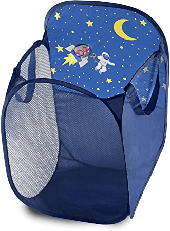 Kids Fun LED Space Ship Light-Up Mesh Pop-up Hamper, Collapsible Space Saving and Easy to Store, Reinforced Heavy Duty Side Carry Handles
