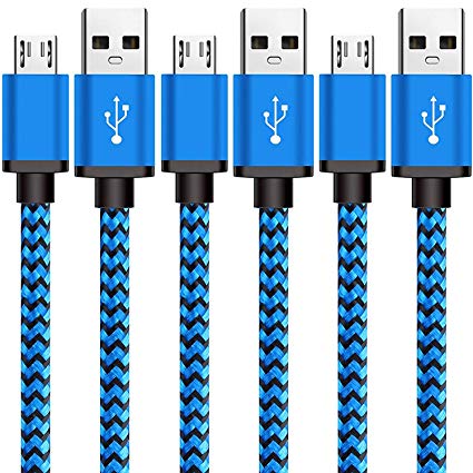 Android Charger Cable Fast Charge, 3 Pack USB to Micro USB Cable 10FT, USB Micro Cable for Long Samsung Charger Cord Galaxy S7 S6 Edge Tablet LG Phone, Charging Wire for Kindle Fire PS4 Echo Dot-Blue