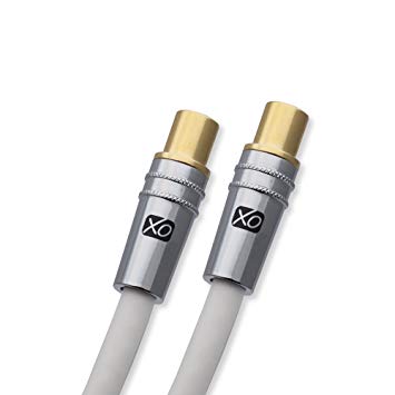 OX XO - 5m Male to Male Shielded TV/AV Aerial Coaxial Cable with Gold Plated Connector and Metal Plug For UHF/RF TVs, VCRs, DVD players, DVRs, cable boxes and satellite - White