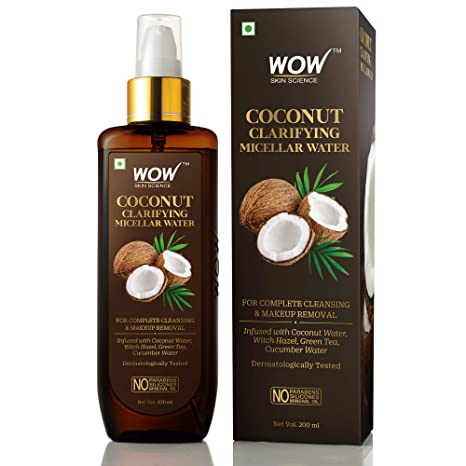 WOW Skin Science Coconut Clarifying Micellar Water for Complete Cleansing & Makeup Removal - For All Skin Types - No Parabens, Silicones & Mineral Oil, 200 ml