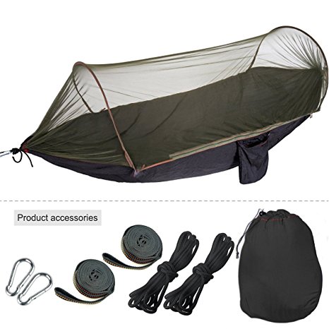 Camping Hammock Tent with Mosquito Net with 2 Tree Straps and Hooks and Ropes