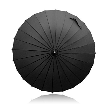 Becko Manual Open & Close Umbrella Long Umbrella with 24 Ribs, Durable and Strong Enough for the Wind and Rain, Easy to Carry on Your Back By Its Own Bag (Black)