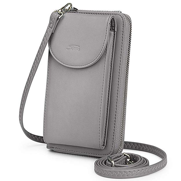 S-ZONE PU Leather RFID Blocking Crossbody Cell Phone Bag for Women Wallet Purse