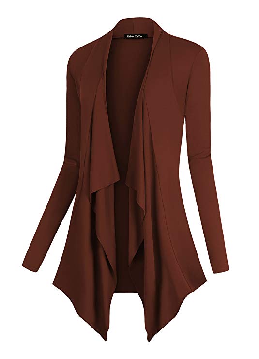 Urban CoCo Women's Drape Front Open Cardigan Long Sleeve Irregular Hem