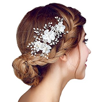 Meiysh Bridal Flower Side Hair Clips Pearl Bridal Headpiece Wedding Accessories(White)