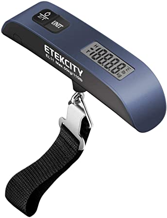 Etekcity Digital Hanging Luggage Scale, Portable Handheld Baggage Scale for Travel, Suitcase Scale with Rubber Paint, Temperature Sensor, 110 Pounds, Battery Included