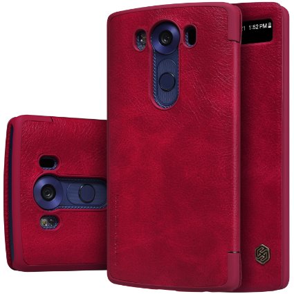 LG V10 Case, 3C-Aone Flip PU Leather View Window Wallet Smart Sleep Wake Protection Shell Case for LG V10 (Red)