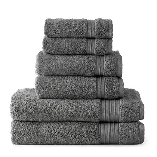 HygroSoft Fast Drying and Absorbent 100% Cotton 6-piece Towel Set, Pewter
