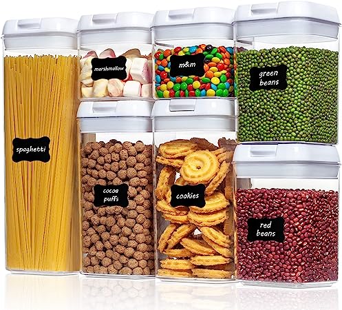 Airtight Food Storage Containers,Vtopmart 7 Pieces BPA Free Plastic Cereal Containers with Easy Lock Lids,for Kitchen Pantry Organization and Storage,Include 120 Free Chalkboard Labels