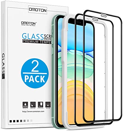 OMOTON Screen Protector for iPhone 11/ iPhone XR Screen Protector, iPhone 11 Tempered Glass Film [2 Pack] [Full Coverage] [9H Hardness] [Anti-Scratch] [Anti-Oil] iPhone 11/ XR Glass Screen Protector