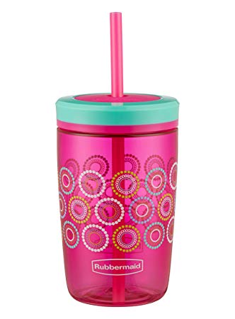 Rubbermaid Straw Kids Tumbler, 16 oz, Tart Pink with Round and Round