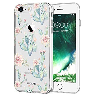 iPhone 8 Case,iPhone 7 Case with flowers,LUOLNH Slim Clear Chrome Gold Floral Pattern Soft Flexible TPU Back Cover Case for iPhone 7/8 -B