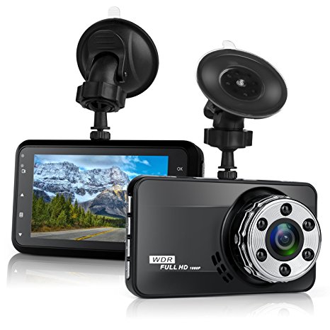 Dash Cam,Bekhic Dash Camera for Cars with Full HD 1080P, 170 Degree Super Wide Angle Cameras, 3.0" TFT Display,with Night Vision, WDR, Loop Recording (Black)