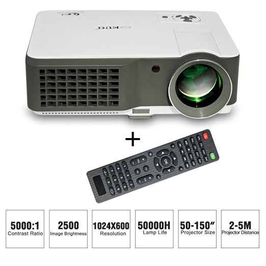 Home Video Projectors EUG 2500 Lumen with HDMI USB VGA Audio Keystone 360° Image flip for Outdoor Cinema Night Computer iPhone Games Xbox/PS3 LED LCD Digital TV Projector