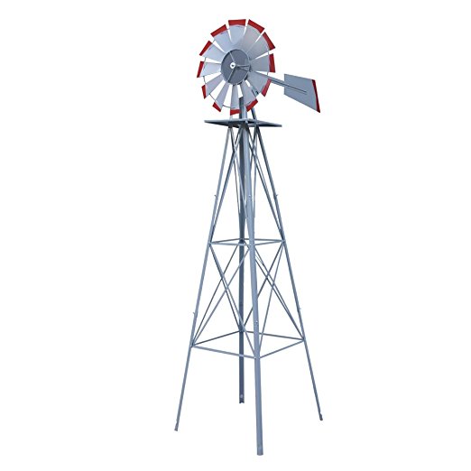 HomGarden 8' Ornamental Garden Windmill Vane Weather Resistant Metal (Silver)