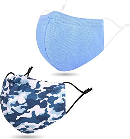 Lullaby 2 Pack Washable Reusable Face Madks Breathable Bandana Blue/Camo Blue