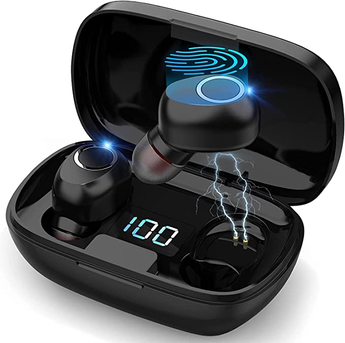 Wireless Earbuds, Bluetooth 5.0 Headphones with 30Hrs Playtime, Waterproof Bluetooth Earbuds with Microphone, True Wireless Earphones with Digital Display & Noise Reduction Function for iPhone Android