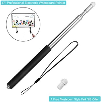 Telescoping Teachers Pointer, BonyTek Retractable Classroom Electronic Whiteboard Presentation Teaching Pointer Stick for Teachers Coach Presenter with A Lanyard & Felt NIB, Extends to 47" - Black