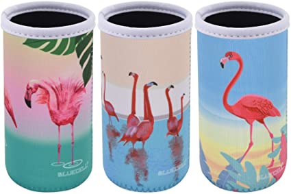 Bluecell Pack of 3 Neoprene Insulators Flamingo Pattern Beer Can Sleeves Fit for 12oz Slim Drink Beer Cans (Flamingo(3pcs))