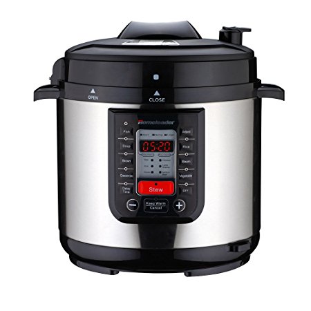 Homeleader K47-020 Electric Pressure Cooker with 8 Programmable Cooking Modes, 5.45 Quart(6L) Large Capacity and LED Display, 1000W, Black and Silver