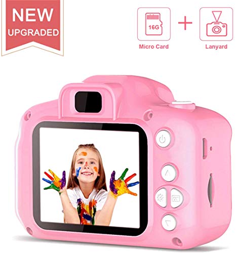 Mixi Kids Digital Video Camera Toys for Girls Age 3-8, Toddler Cameras Mini Cartoon Pink Rechargeable Camera Shockproof 8MP HD Toy Cameras Child Camcorder Include 16GB Memory Card