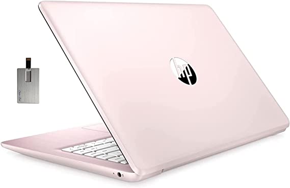 HP 2022 Stream 14" HD BrightView Laptop, Intel Celeron N4020 Processor, 16GB RAM, 64GB SSD, Intel HD Graphics, 720p Webcam, 1 Year Office 365, Pink, Win 11, 32GB Snowbell USB Card