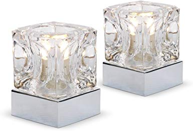 Pair of - Modern Glass Ice Cube Touch Table Lamps with Chrome Bases