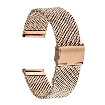 TRUMiRR 20mm Watch Band Milanese Stainless Steel Strap Bracelet for Samsung Gear S2 Classic (SM-R7320, SM-R735), Moto 360 2nd Gen 42mm Men, Pebble Time Round 20mm, Bradley Timepiece, Rose Gold