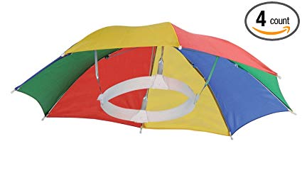 4 Pack Rainbow Umbrella Hat Cap Hands Free With Head Strap For Sun Rain