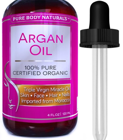 Pure Body Naturals Organic Argan Oil for Skin Face Hair and Nails 4 fl oz