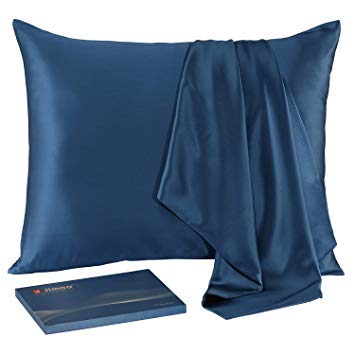 J JIMOO Natural Slip Silk Pillowcase,for Hair and Skin with Hidden Zipper,22 Momme,600 Thread Count 100% Mulberry Silk (Standard 20''×26'', Fog Blue, 1 Piece)