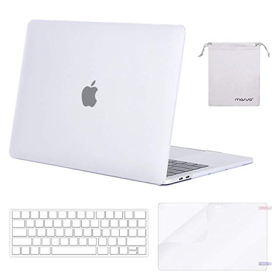 Mosiso MacBook Pro 13 Case 2018 2017 2016 Release A1989/A1706/A1708, Plastic Hard Case Shell & Keyboard Cover & Screen Protector with Storage Bag Compatible Newest MacBook Pro 13 Inch, Frost