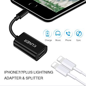 MacDoDo iPhone 7 Adapter & Splitter, 2 in 1 Dual Lightning Headphone Audio & Charge Adapter for iPhone 7 / 7 Plus(Suport iOS 10.3 and later)-Black